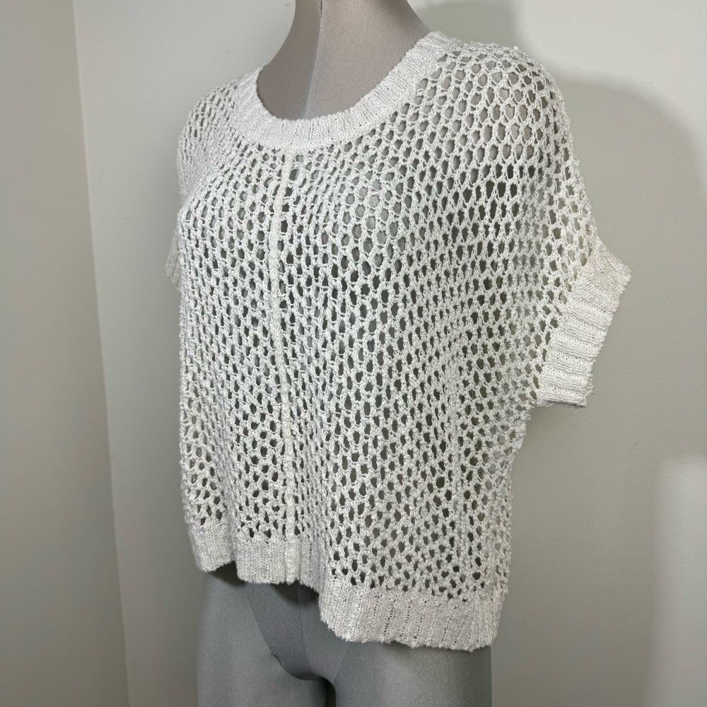 ANN TAYLOR Open Stitch Knit Sweater Tee in Off White Size Medium Boho Y2K - Picture 8 of 8